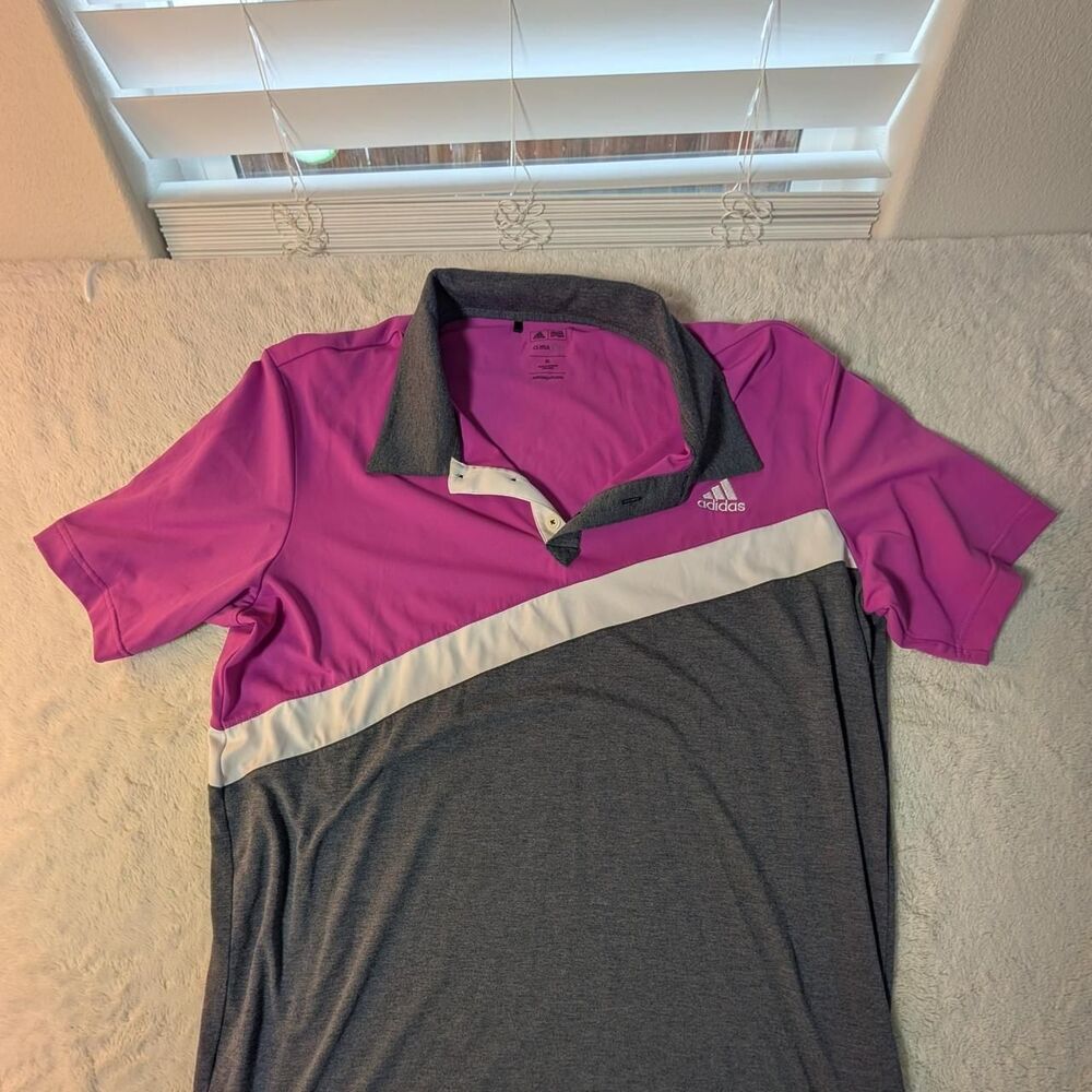 Adidas Men's Grey and Pink Polo-shirts